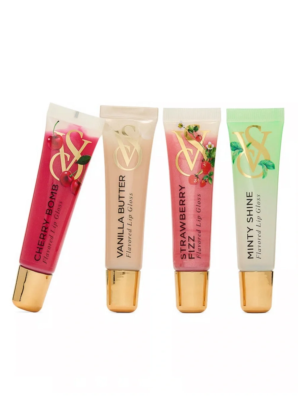 Victoria’s Secret 4 Piece Lip Glosses New Vanilla, Red Cherry Bomb, Strawberry